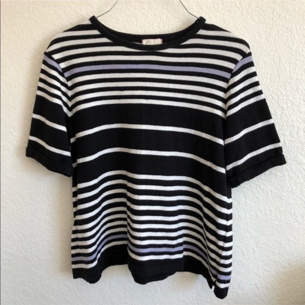 Anthropologie Striped Short Sleeve Sweater L